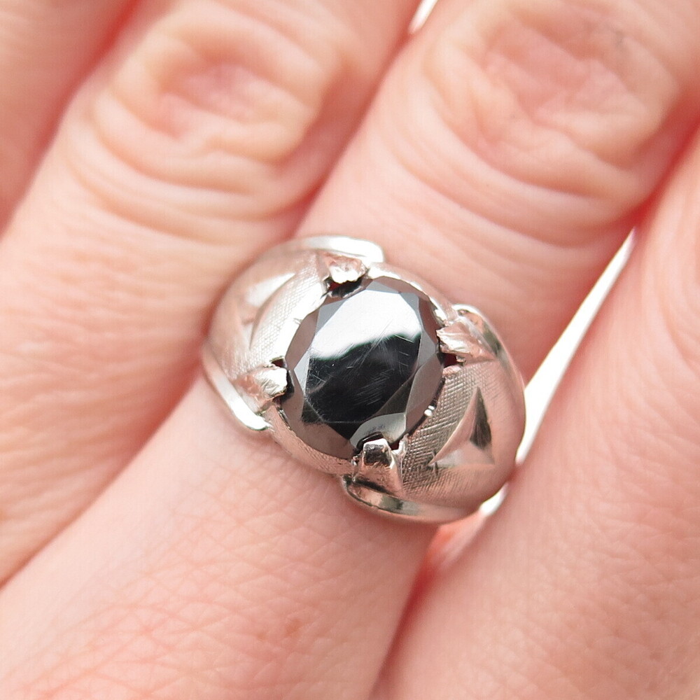Wheeler Mfg Co. 925 Sterling Silver Antique Art Deco Real Hematite Ring Size 6.5